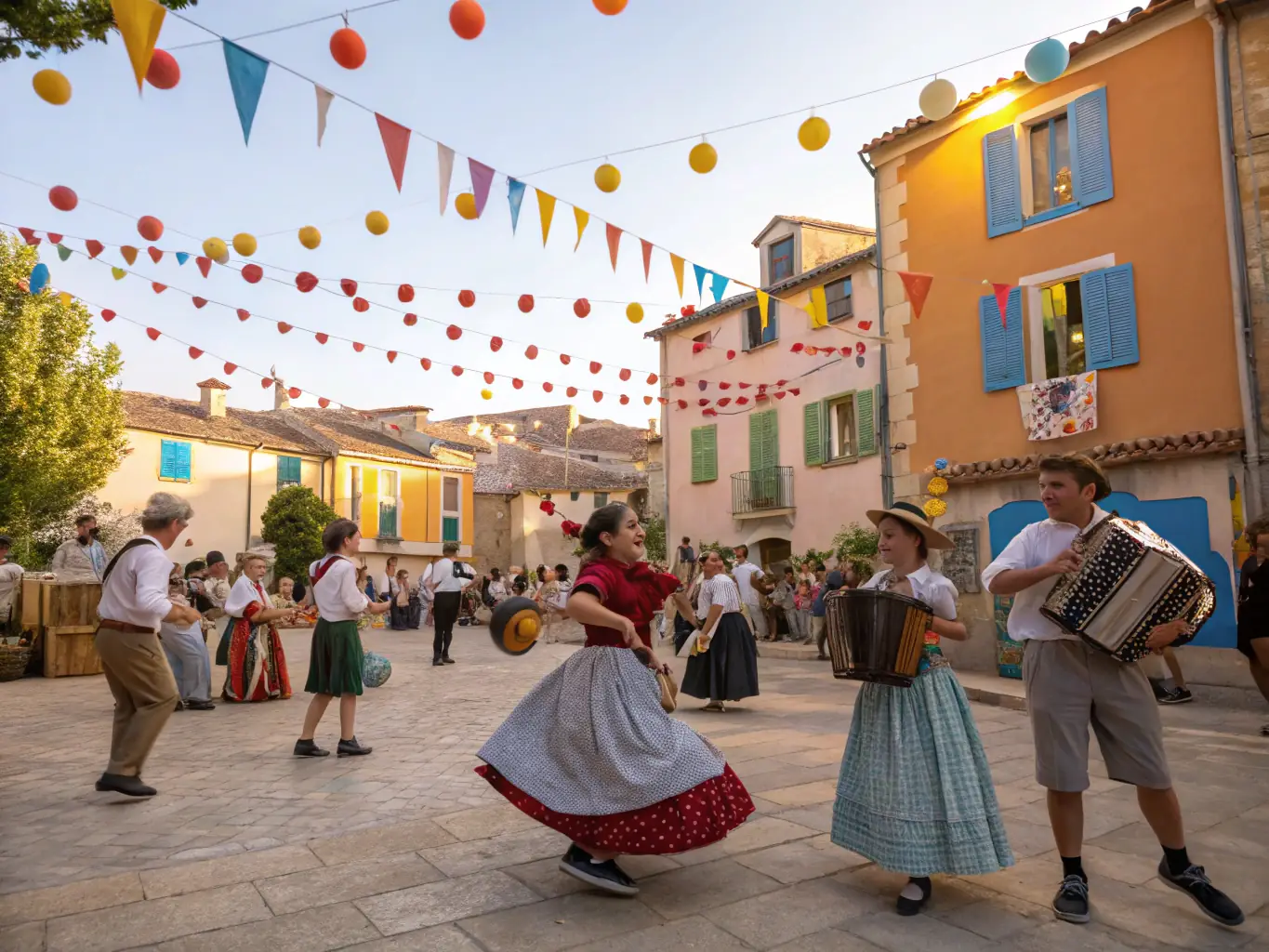 A photograph featuring a cultural event in Vernusse, with traditional music and dance performances, highlighting the promotion of local traditions.