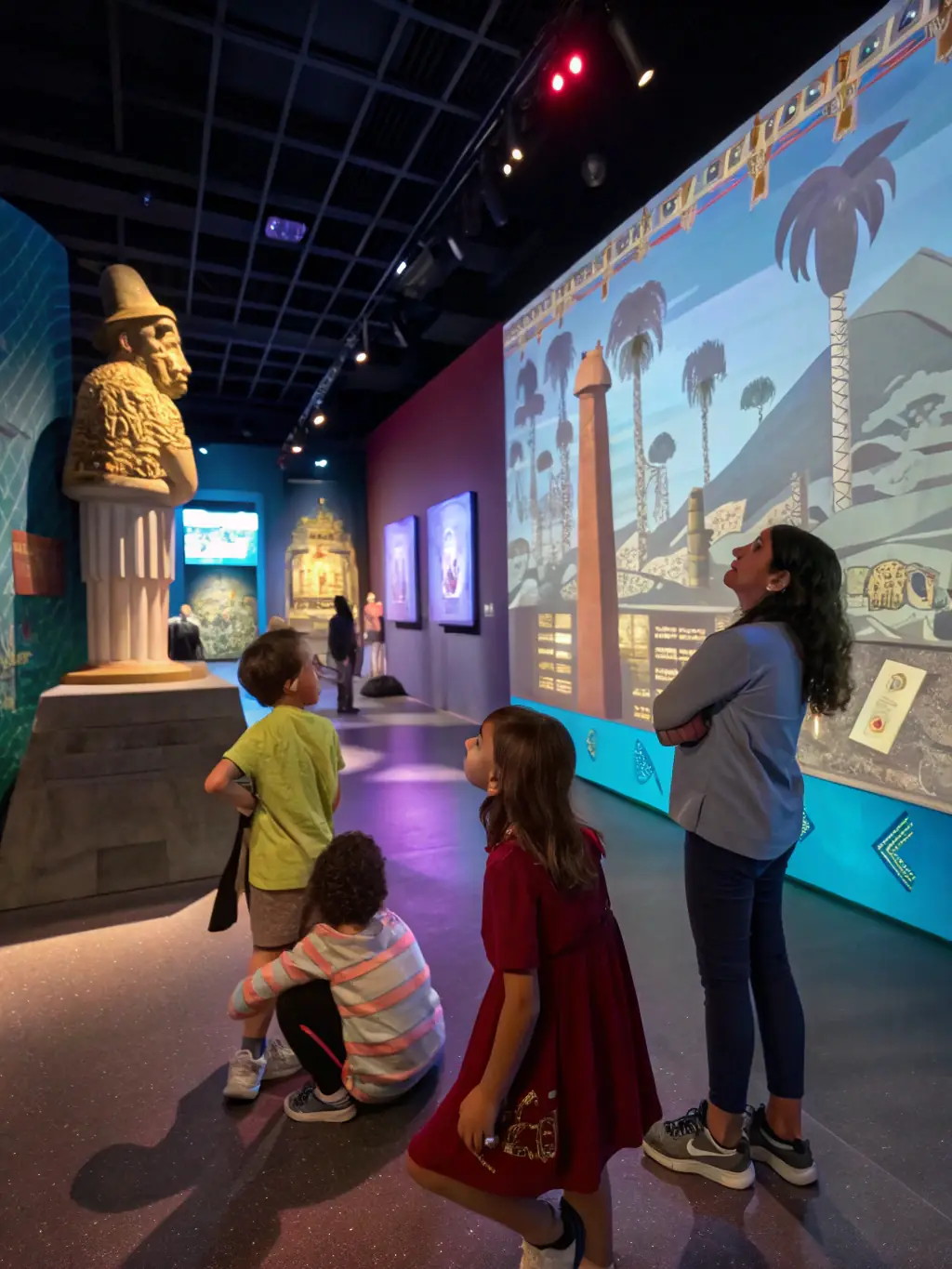 A photograph of children participating in an educational program about local history, held in a renovated historical building, with interactive displays and artifacts.
